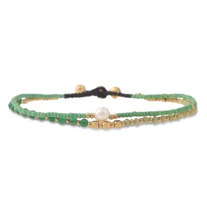Made by Nami Boho Surfer Anklet Waterproof & Adjustable Beaded Anklets for Women Beachy Ankle Bracelet Made from Waxed Cotton Rope and Beads for Summer and Hippie Style (Green Pearl)