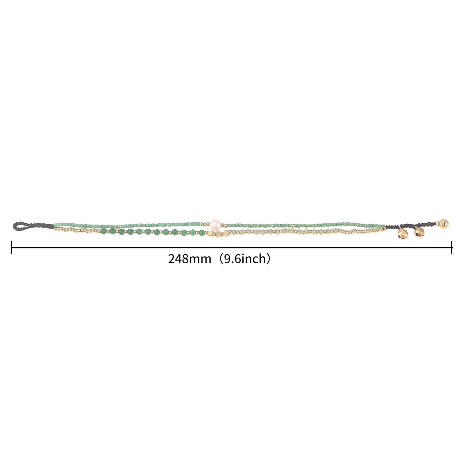 Made by Nami Boho Surfer Anklet Waterproof & Adjustable Beaded Anklets for Women Beachy Ankle Bracelet Made from Waxed Cotton Rope and Beads for Summer and Hippie Style (Green Pearl)