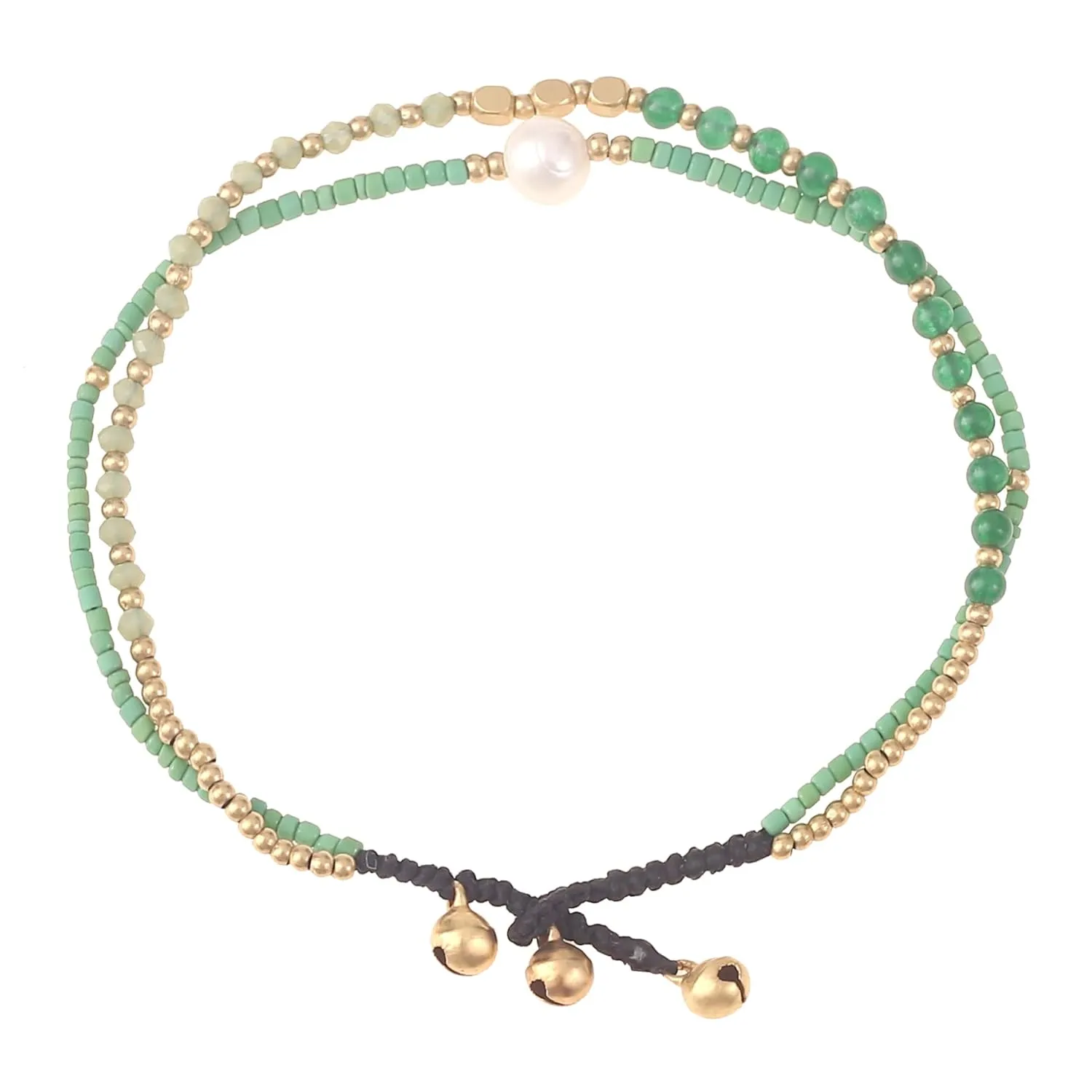 Made by Nami Boho Surfer Anklet Waterproof & Adjustable Beaded Anklets for Women Beachy Ankle Bracelet Made from Waxed Cotton Rope and Beads for Summer and Hippie Style (Green Pearl)