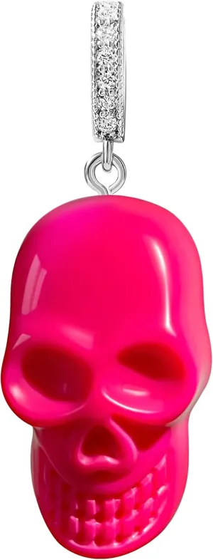 Mag & Pierce 18K White Gold Plated Skull Pendant - Skeleton Charm Zirconia Necklaces, Bracelets, Chains, Keychains - Death's Head Jewelry Women, Men, Gifts - Pink