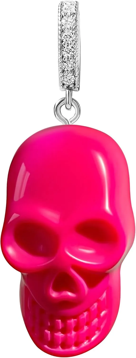 Mag & Pierce 18K White Gold Plated Skull Pendant - Skeleton Charm Zirconia Necklaces, Bracelets, Chains, Keychains - Death's Head Jewelry Women, Men, Gifts - Pink