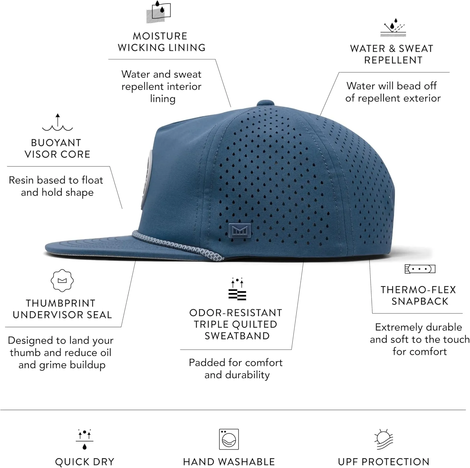 melin Coronado Anchored Hydro Rope Hat, Water-Resistant Baseball Caps for Men & Women, Golf, Running, or Workout Hat