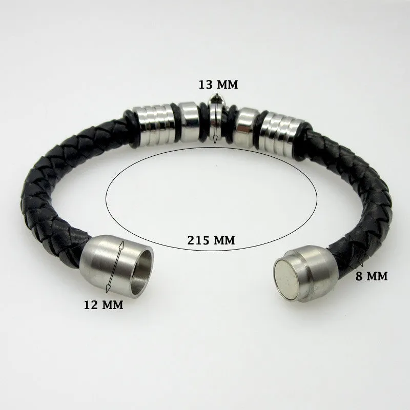 Men Jewelry Pirate Style Silver Genuine Leather Skull Bracelets Magnet Wholesale Cuff Braided Wrap Black