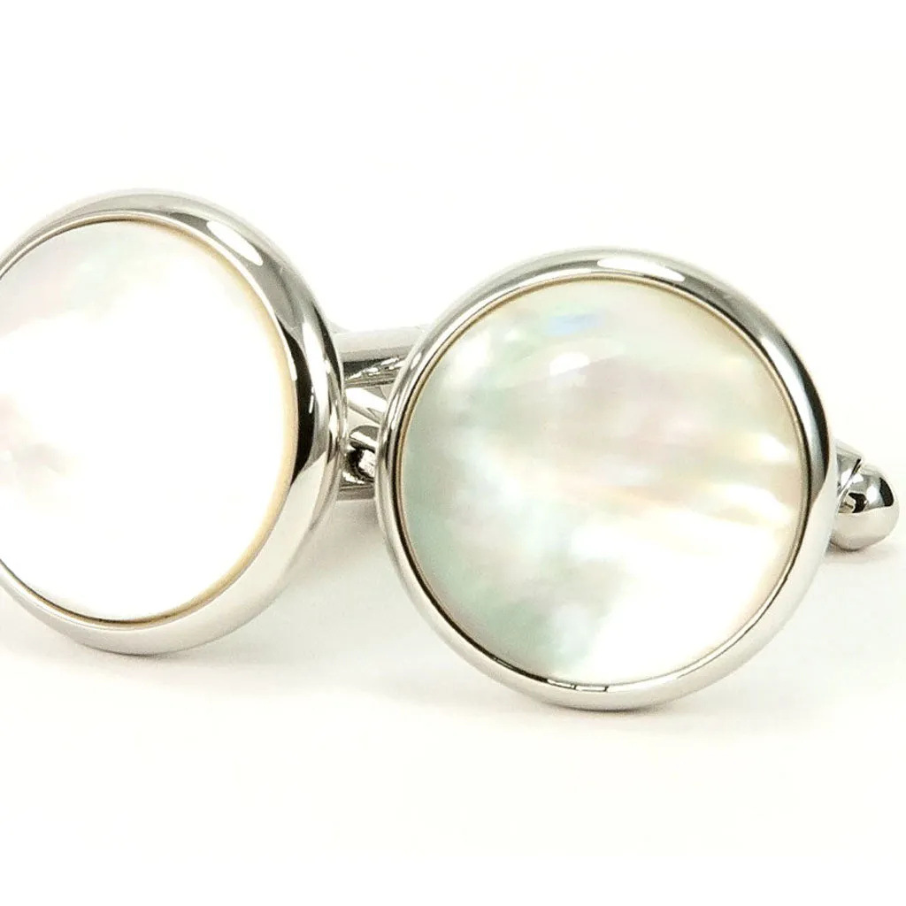 Mother of Pearl Silver Cufflink Tuxedo Stud Set