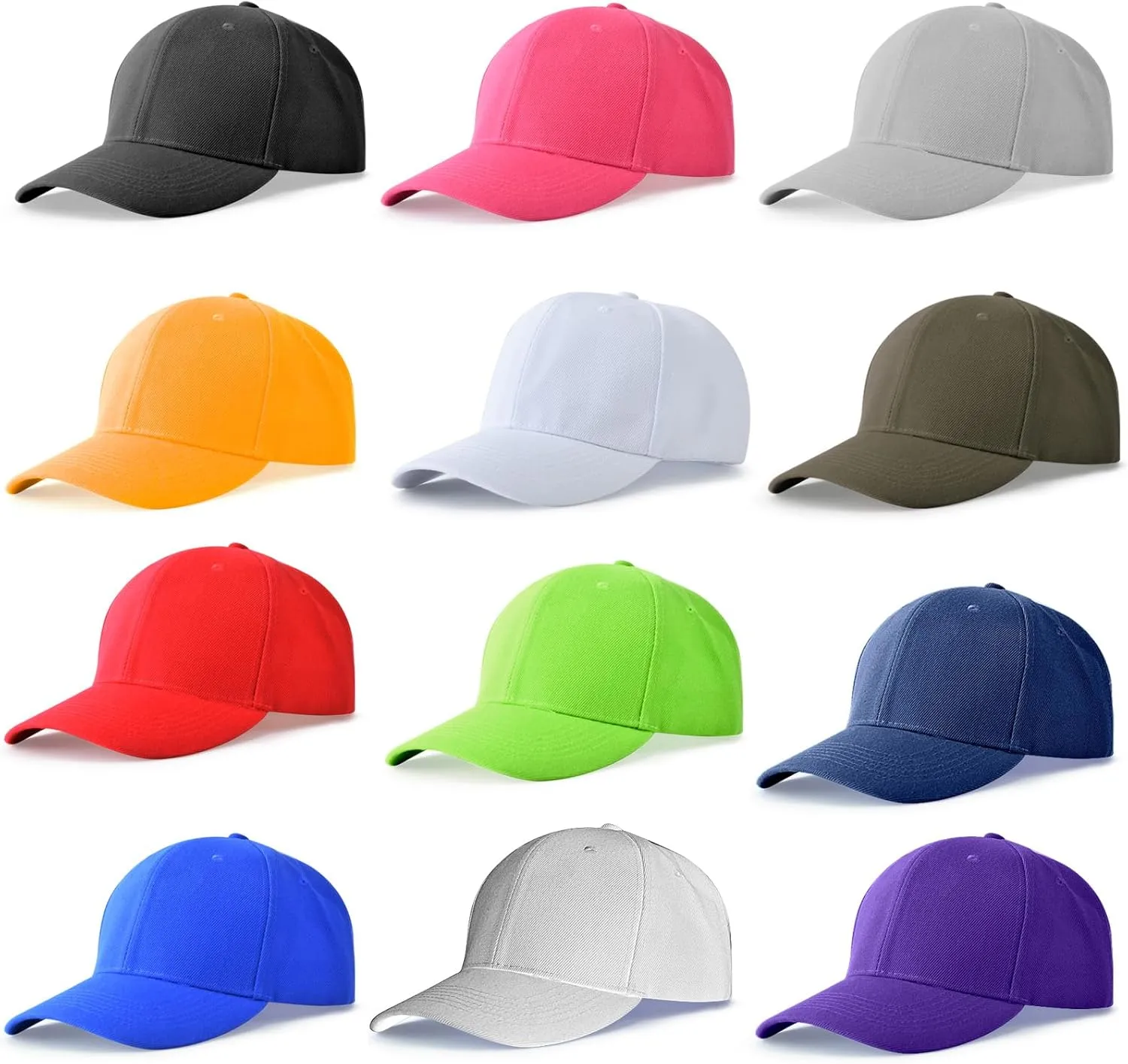 NOBONDO 12 Pack Unisex Baseball Caps - Bulk Wholesale Blank Plain Adjustable Hats for Men & Women