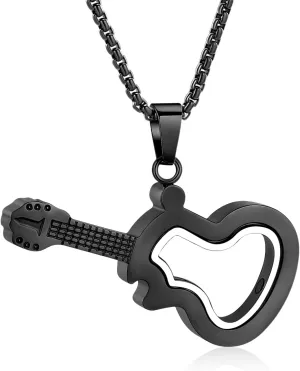 Oinsi Clear Glass Guitar Cremation Neckalce for Ashes Women Men Musical Instrument Memorial Urn Jewelry for Ashes Keepsake Pendant