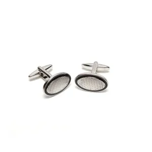 Oval Studded Steel Cufflinks Black/Silver