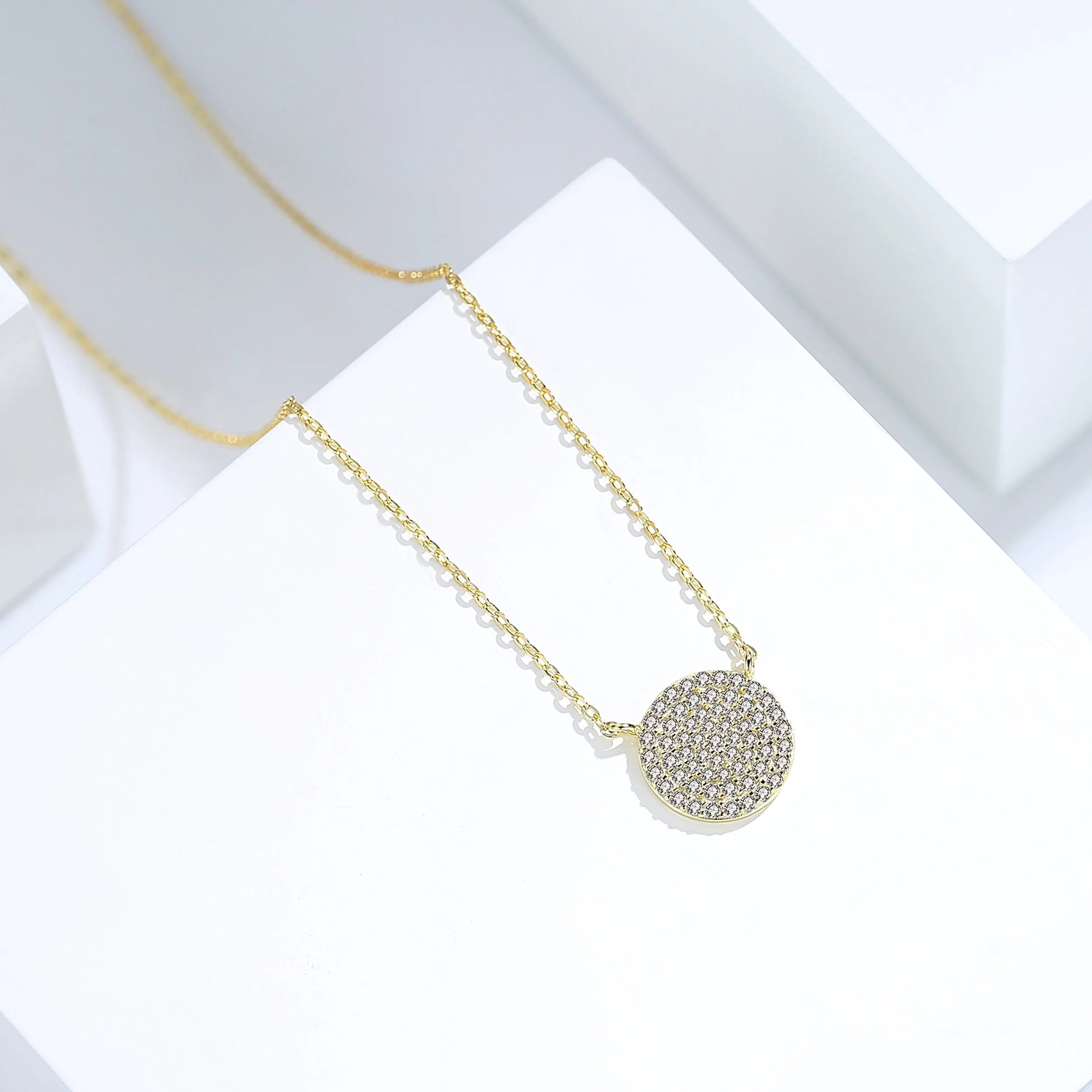 Pave Circle Disc Necklace