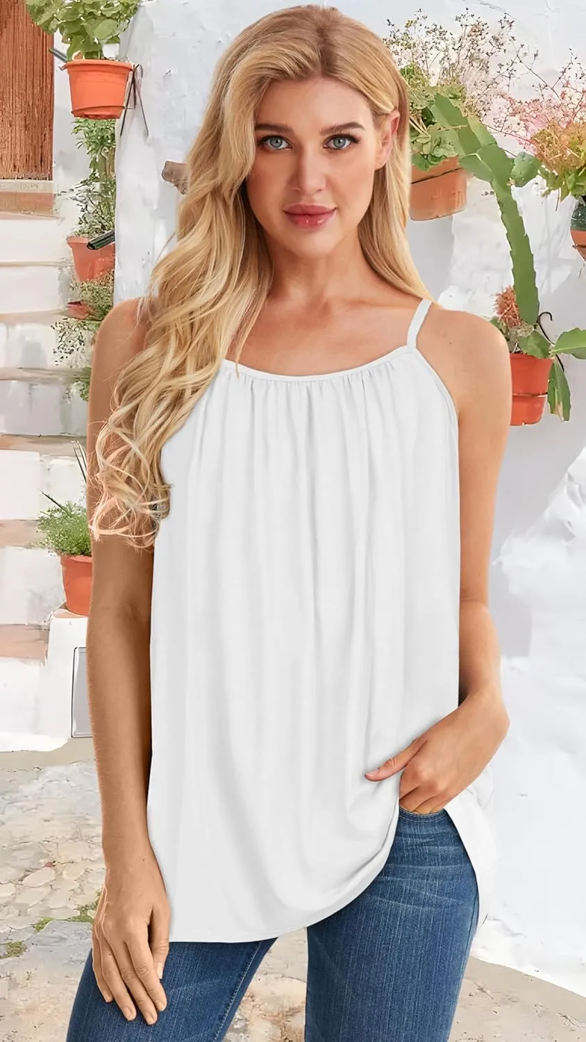Plus Size Tank Top for Women Summer Casual Spaghetti Strap Camisole Loose Fit Sleeveless Tunic Blouses