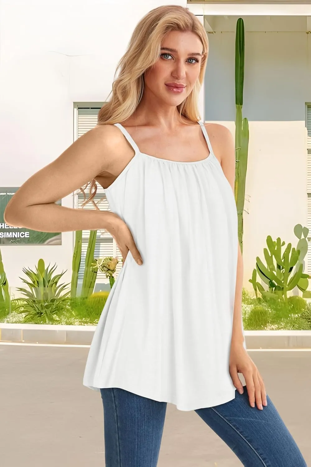 Plus Size Tank Top for Women Summer Casual Spaghetti Strap Camisole Loose Fit Sleeveless Tunic Blouses