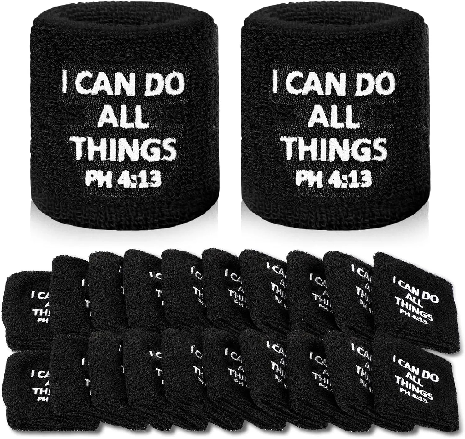 Poen 12 Pairs Inspirational Wrist Bands Men Women Christian Sweatbands I Can Do All Things Black Wristbands Sweatbands for Tennis Football Basketball Running Gym Working Out