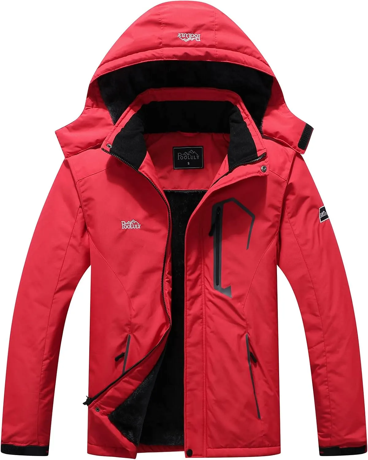 Pooluly Men's Ski Jacket Warm Winter Waterproof Windbreaker Hooded Raincoat Snowboarding Jackets