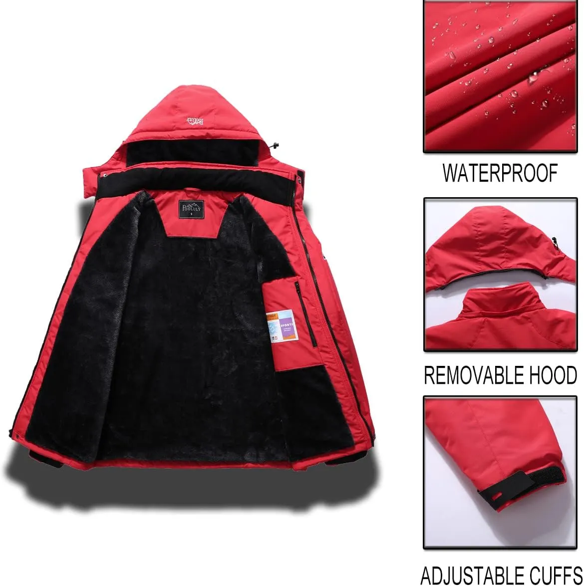 Pooluly Men's Ski Jacket Warm Winter Waterproof Windbreaker Hooded Raincoat Snowboarding Jackets