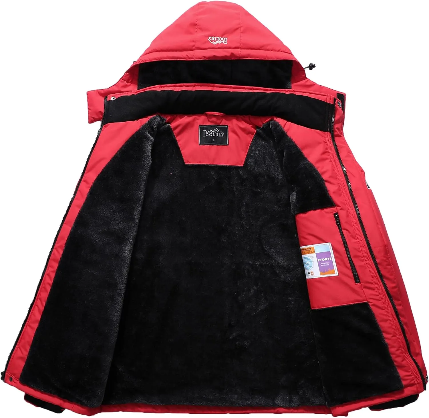 Pooluly Men's Ski Jacket Warm Winter Waterproof Windbreaker Hooded Raincoat Snowboarding Jackets