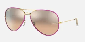 RAY-BAN Aviator Full Color Legend Violet/Gold - Silver/Pink Mirror Sunglasses