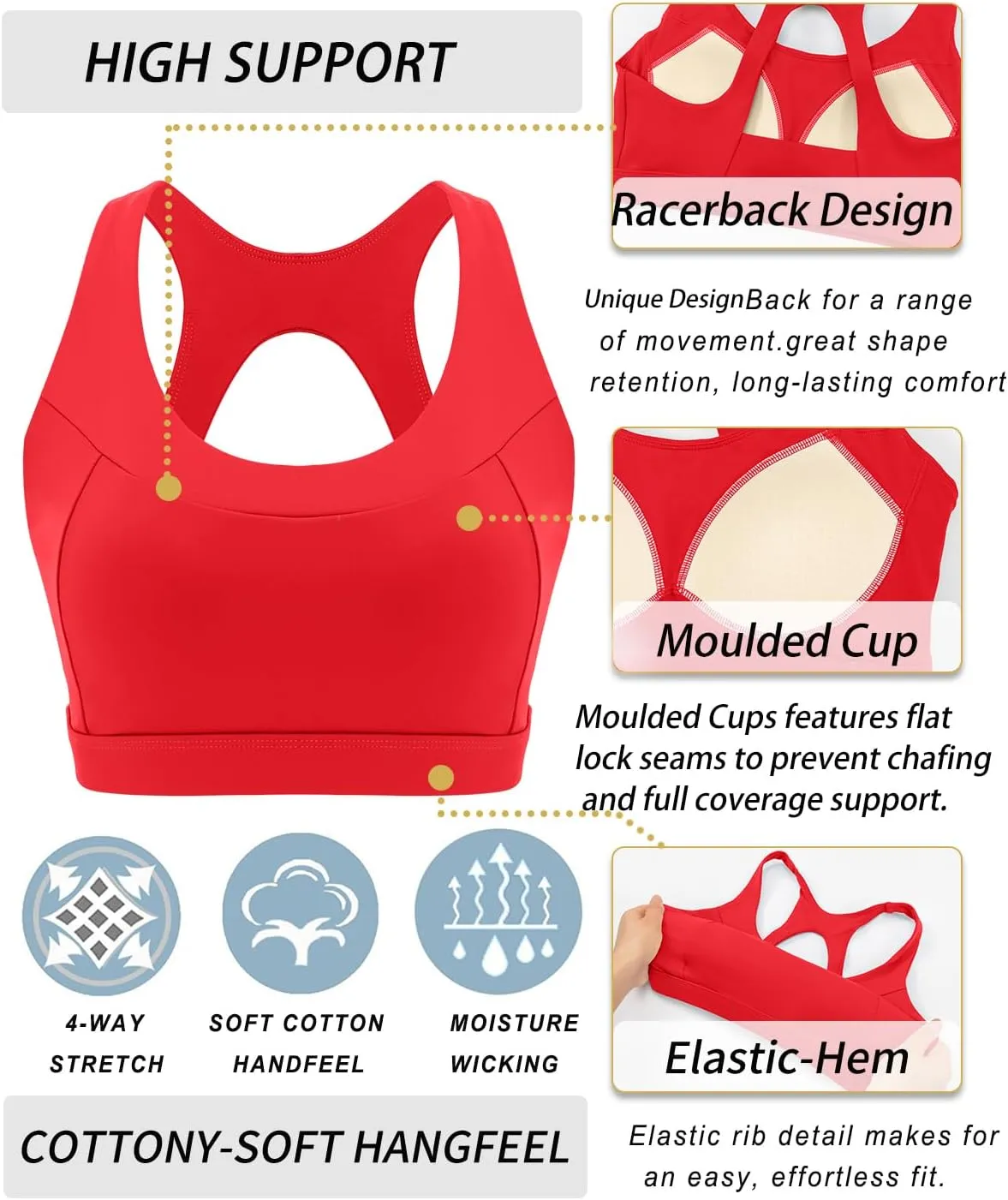 RUNNING GIRL Sports Bras for Women High Support,Racerback Molded Cup High Impact Sports Bra Workout Yoga Bra