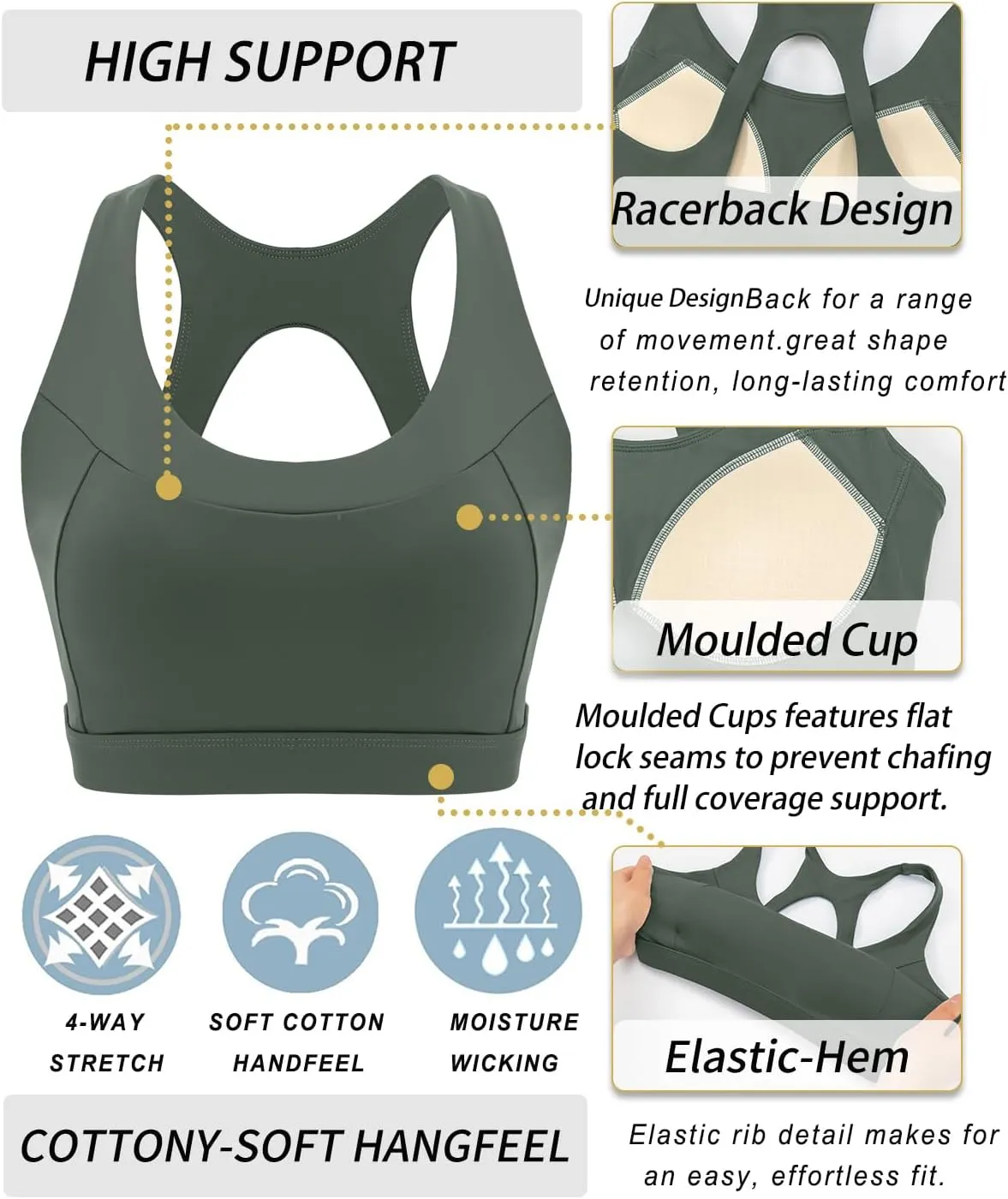 RUNNING GIRL Sports Bras for Women High Support,Racerback Molded Cup High Impact Sports Bra Workout Yoga Bra