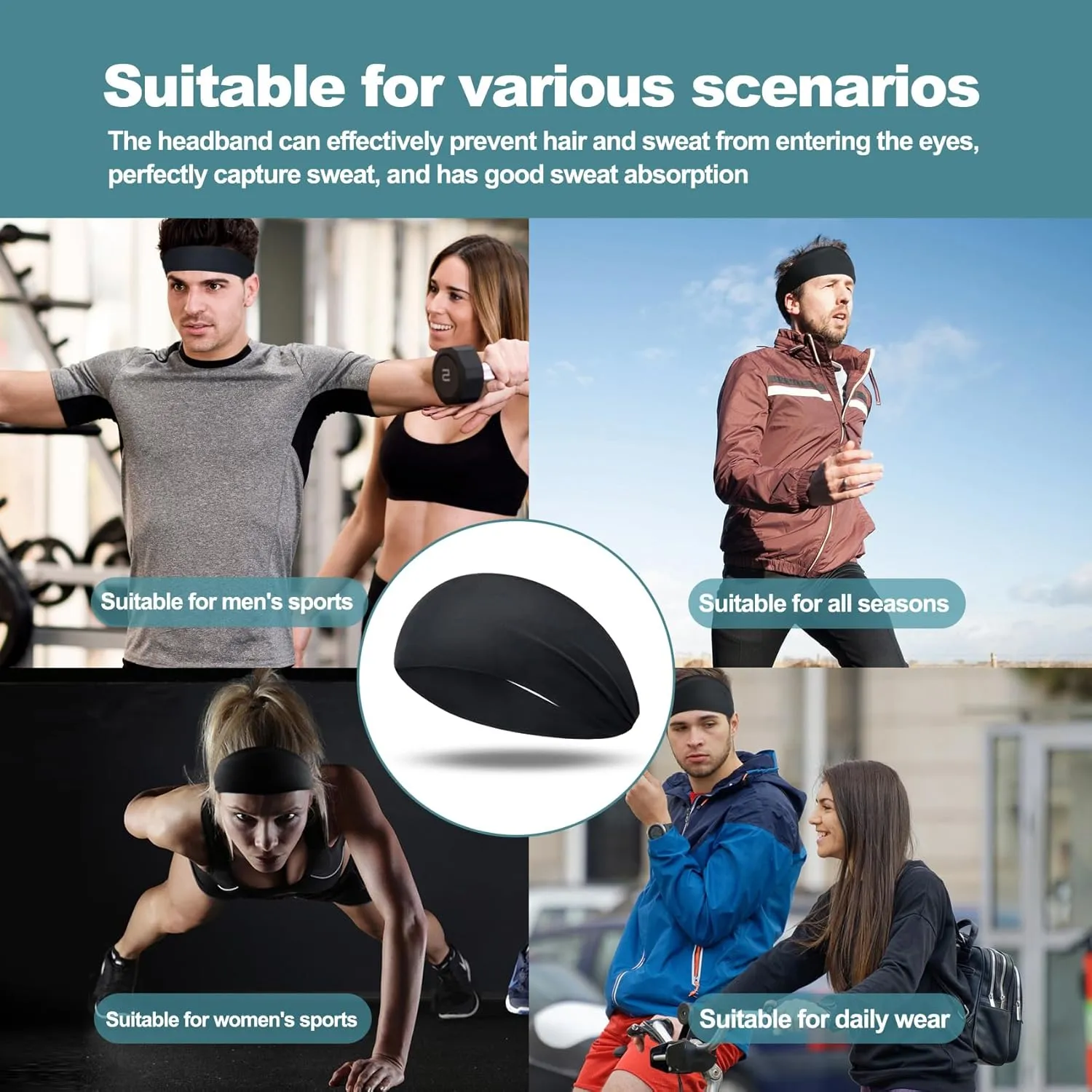 Running Headbands for Men?? or 6 Pack, Mens Stretchy Headband for Football,Cycling,Basketball,Yoga,Fitness Workout Unisex Quick-Dry Sweatband