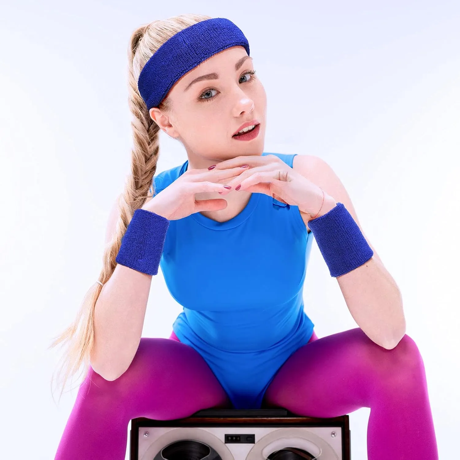 SATINIOR 8 Sets 80s Sweat Band and Wristband Sports Neon Headbands Exercise Sweatbands Gym Sports Wristbands for Men Women Sports Activities