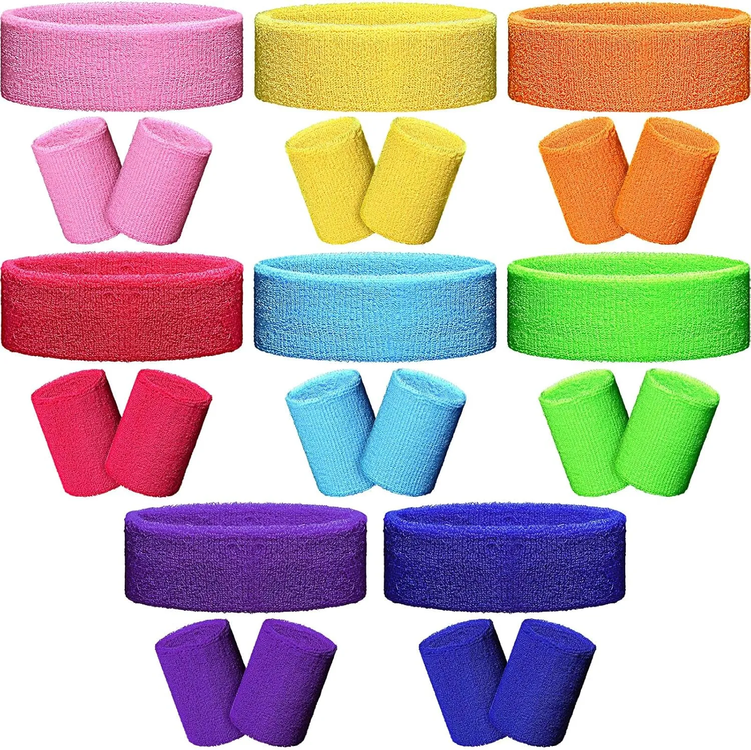 SATINIOR 8 Sets 80s Sweat Band and Wristband Sports Neon Headbands Exercise Sweatbands Gym Sports Wristbands for Men Women Sports Activities