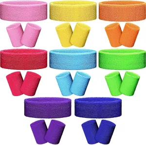 SATINIOR 8 Sets 80s Sweat Band and Wristband Sports Neon Headbands Exercise Sweatbands Gym Sports Wristbands for Men Women Sports Activities