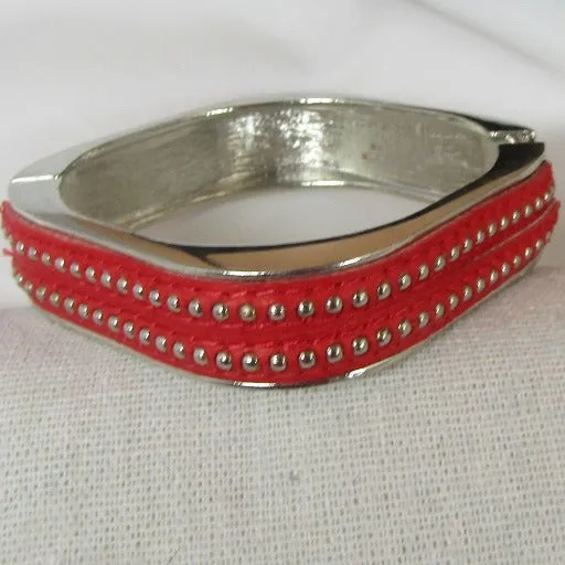 Silver Square Bangle Bracelet Leather