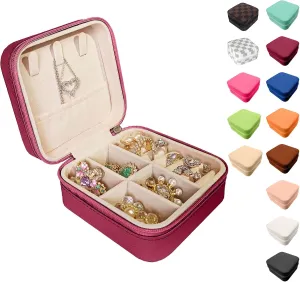Small Travel Jewelry Box, Portable Mini Jewelry Leather Box Jewelry Ring Organizer Case Storage Holder Gift Boxes for Girls Women, Burgundy