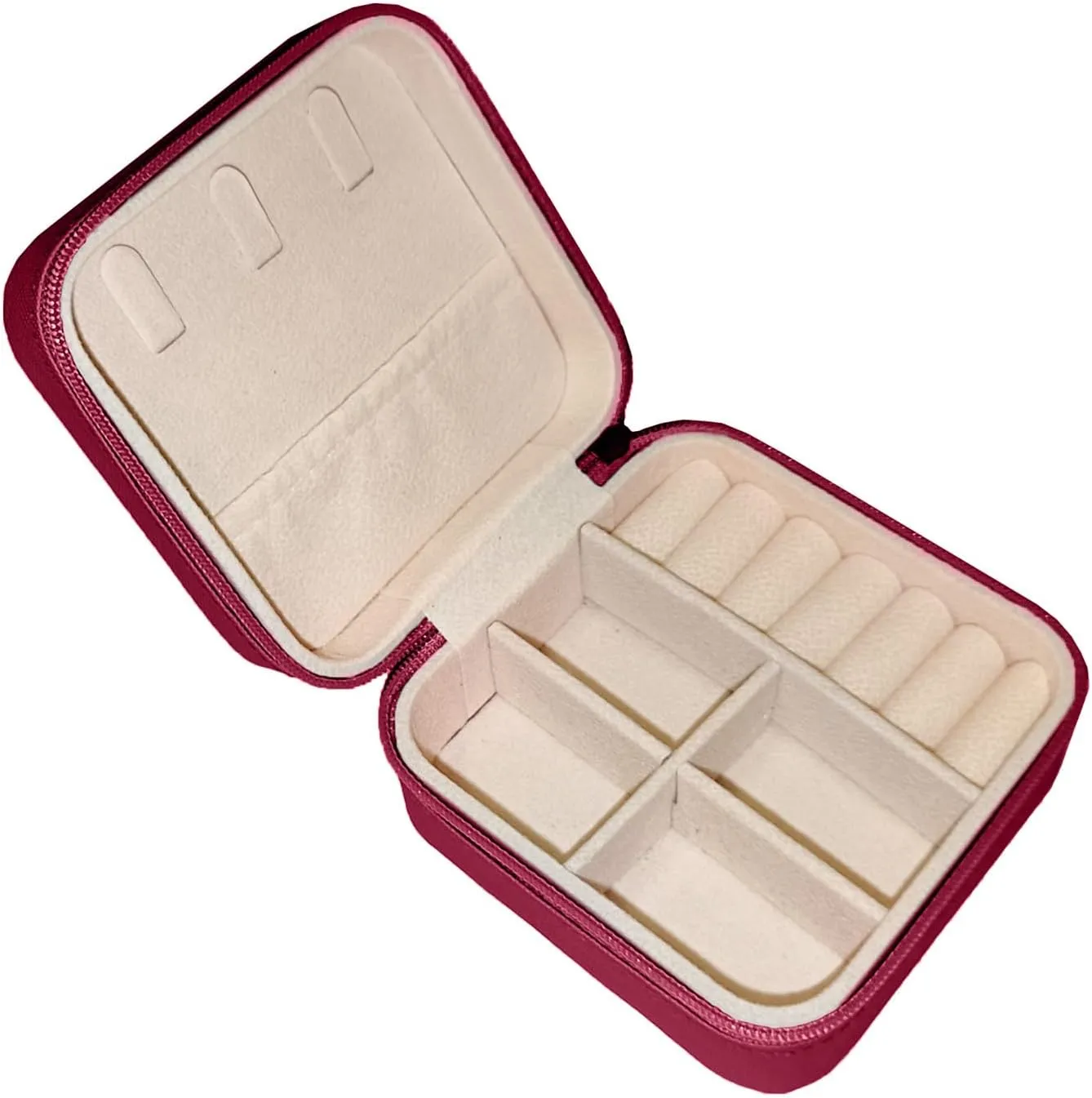 Small Travel Jewelry Box, Portable Mini Jewelry Leather Box Jewelry Ring Organizer Case Storage Holder Gift Boxes for Girls Women, Burgundy