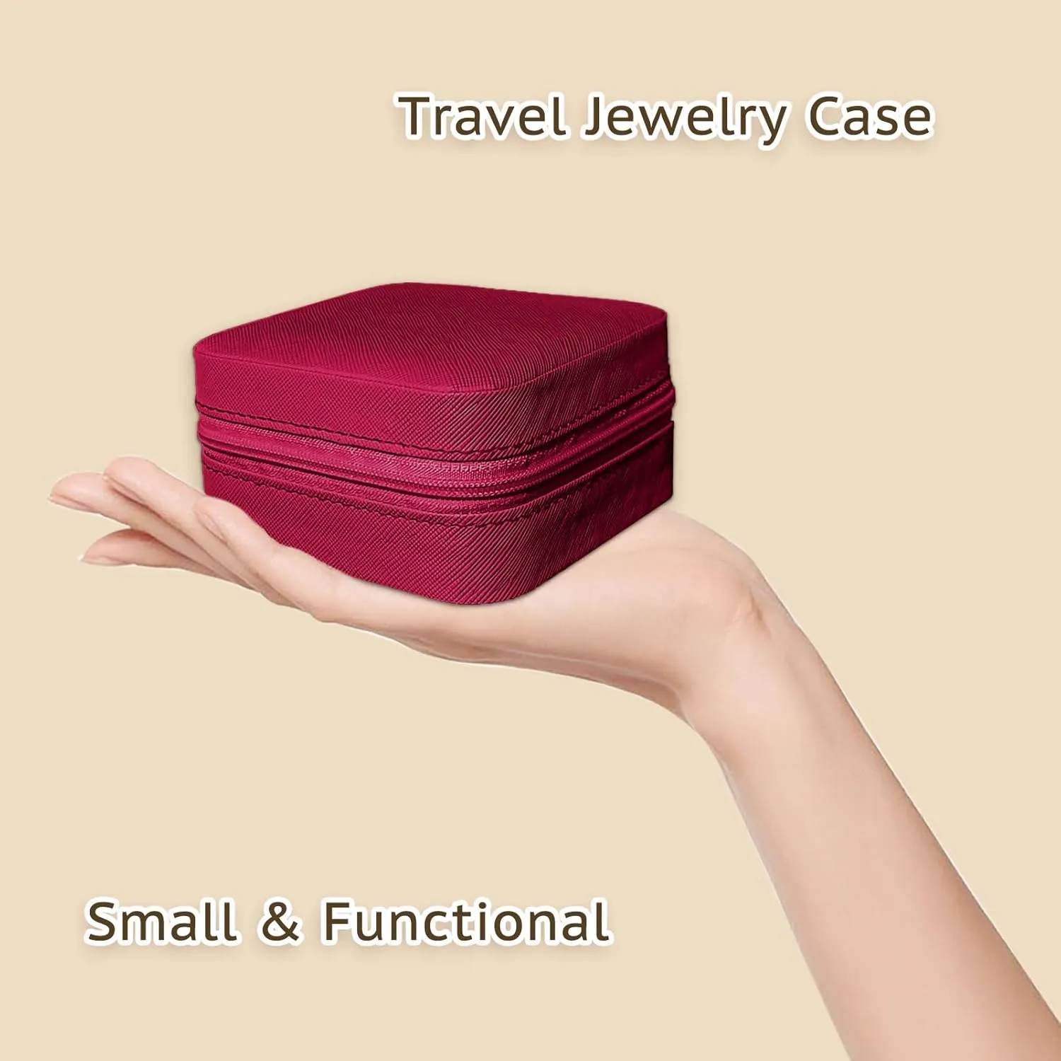 Small Travel Jewelry Box, Portable Mini Jewelry Leather Box Jewelry Ring Organizer Case Storage Holder Gift Boxes for Girls Women, Burgundy