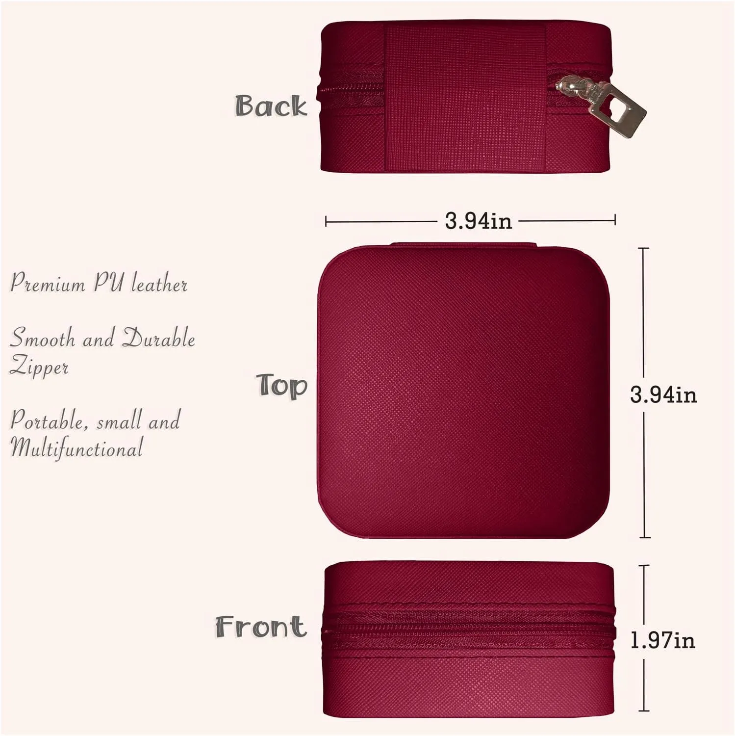 Small Travel Jewelry Box, Portable Mini Jewelry Leather Box Jewelry Ring Organizer Case Storage Holder Gift Boxes for Girls Women, Burgundy