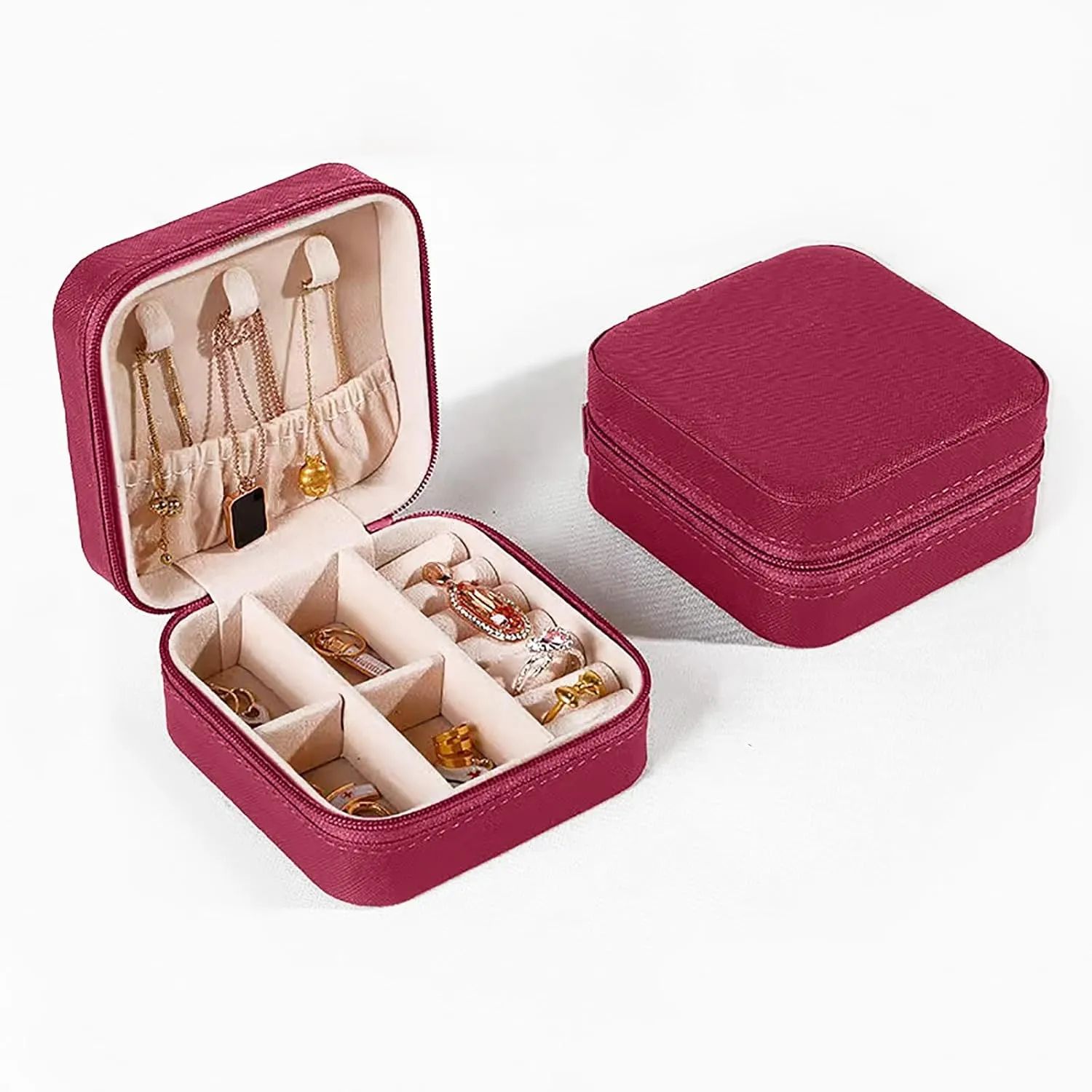 Small Travel Jewelry Box, Portable Mini Jewelry Leather Box Jewelry Ring Organizer Case Storage Holder Gift Boxes for Girls Women, Burgundy