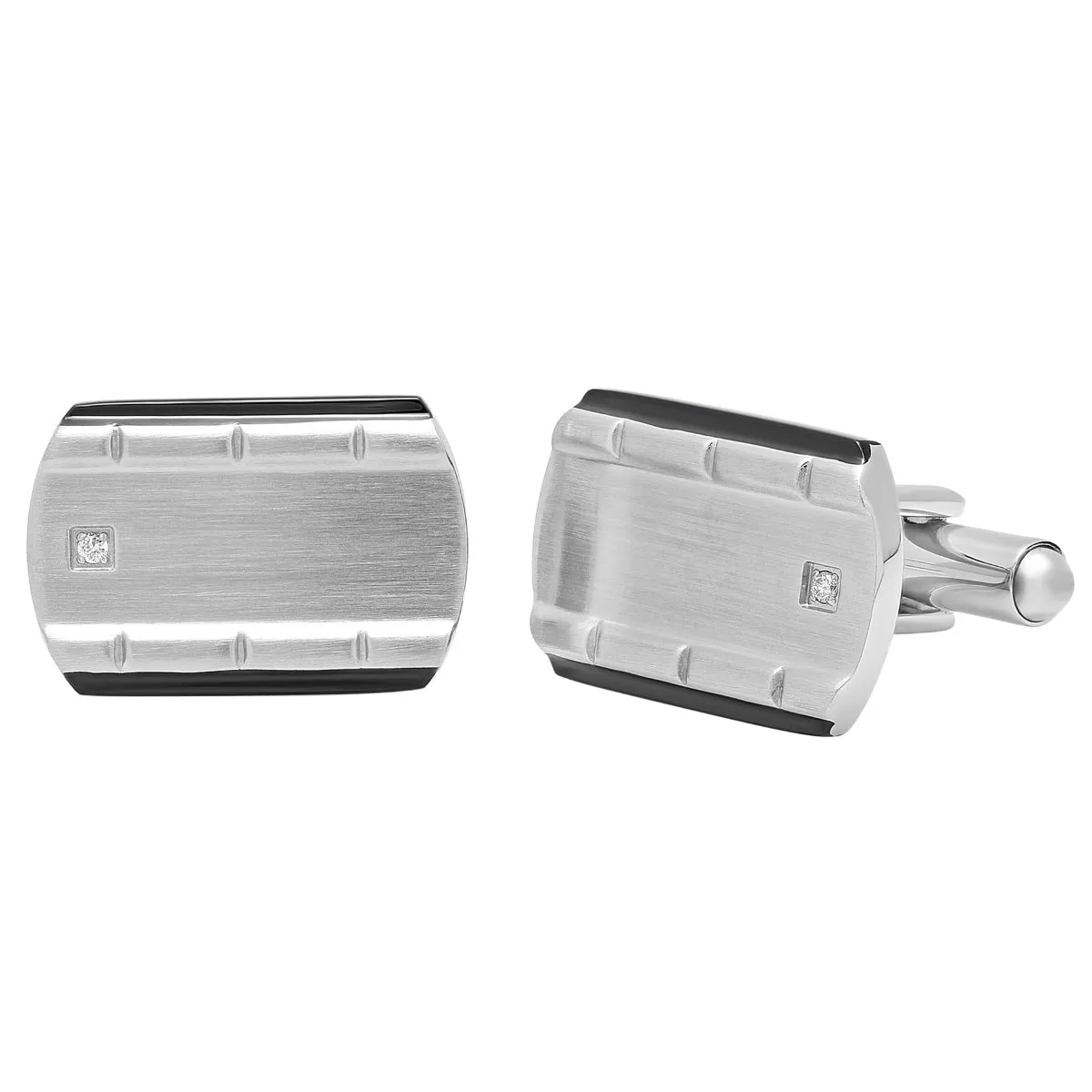 Stainless Steel Black Ion Plating Edge Satin Finish Cufflinks