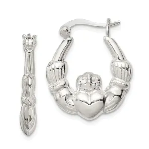 Sterling Silver Rhodium Plated Claddagh Hoop Earrings 18mm
