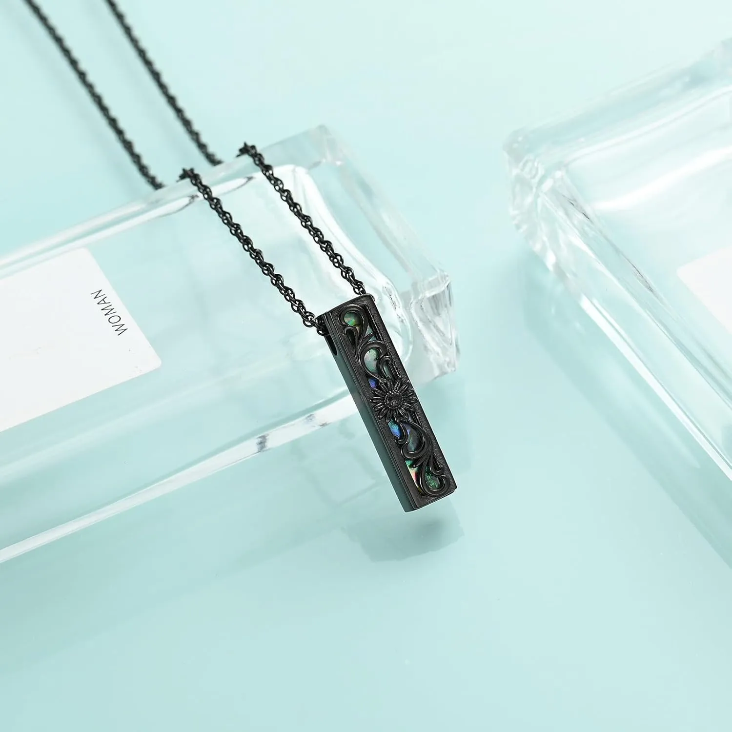 Sunflower Cremation Jewelry Vertical Bar Urns Necklaces for Ashes Stainless Steel Baoyu Stone Keepskaes Memorial Ash Pendant Necklaces Jewelry for Men Women Gifts