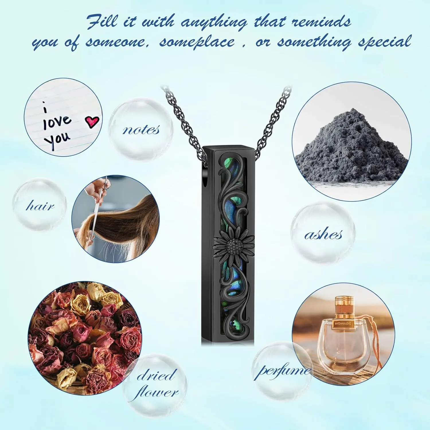 Sunflower Cremation Jewelry Vertical Bar Urns Necklaces for Ashes Stainless Steel Baoyu Stone Keepskaes Memorial Ash Pendant Necklaces Jewelry for Men Women Gifts