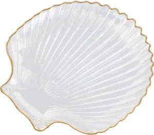 SUNNYCLUE Ocean Glass Jewelry Tray Plate Jewelry Holder Dish Transparent Gold Rim Sea Shell Glass Tray Plates for Rings Earrings Necklace Bracelet Watch Key