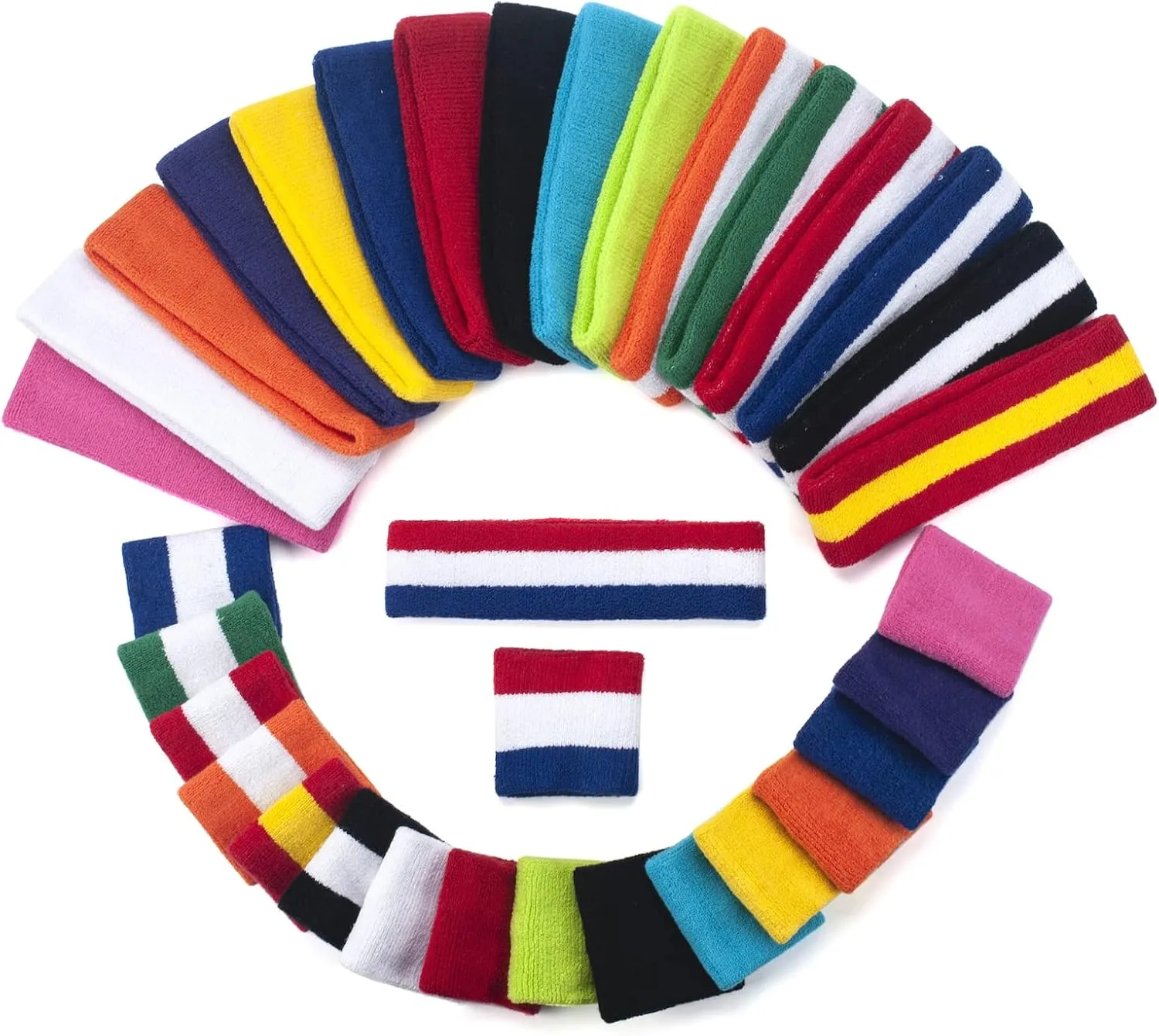 Sweatbands Set, Headband and Wrist Sweatbands, Cotton Sweat Band for Athletic Men and Women, Sweatbands Sports Headbands for Working Out, Running, Basketball, Tennis, Yoga
