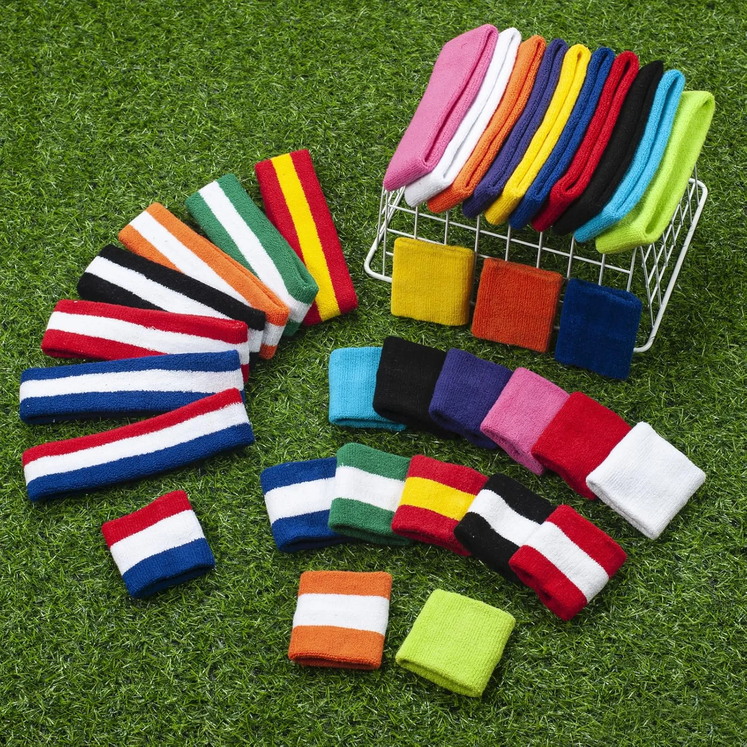 Sweatbands Set, Headband and Wrist Sweatbands, Cotton Sweat Band for Athletic Men and Women, Sweatbands Sports Headbands for Working Out, Running, Basketball, Tennis, Yoga
