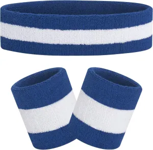 Sweatbands Set, Headband and Wrist Sweatbands, Cotton Sweat Band for Athletic Men and Women, Sweatbands Sports Headbands for Working Out, Running, Basketball, Tennis, Yoga