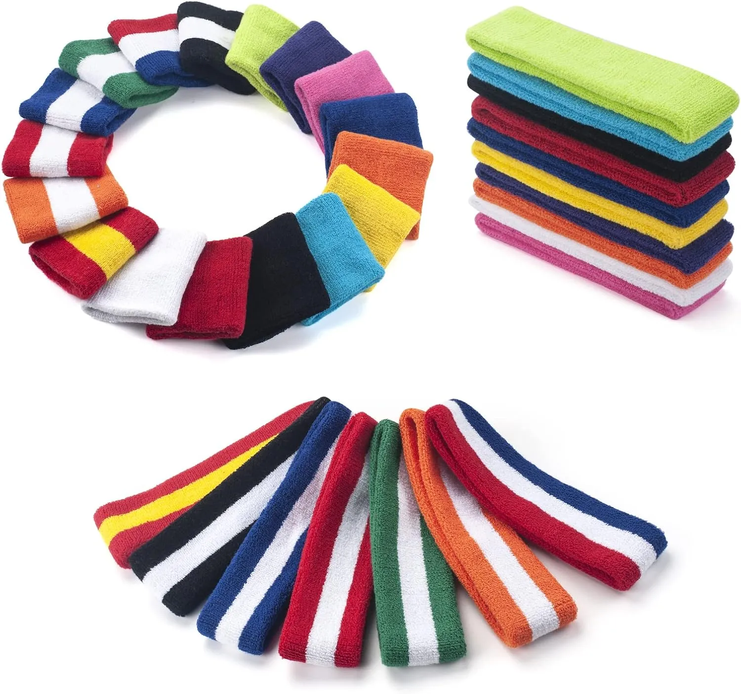Sweatbands Set, Headband and Wrist Sweatbands, Cotton Sweat Band for Athletic Men and Women, Sweatbands Sports Headbands for Working Out, Running, Basketball, Tennis, Yoga