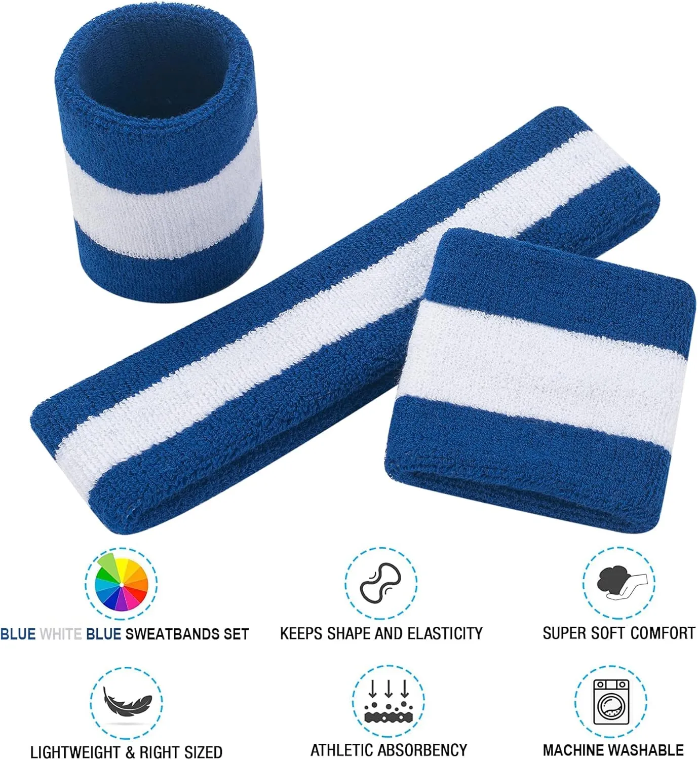 Sweatbands Set, Headband and Wrist Sweatbands, Cotton Sweat Band for Athletic Men and Women, Sweatbands Sports Headbands for Working Out, Running, Basketball, Tennis, Yoga