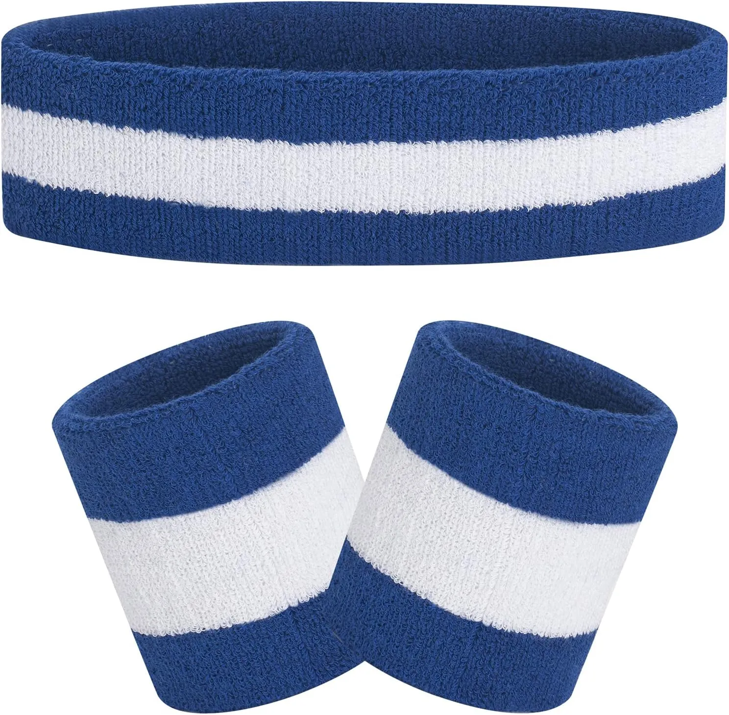 Sweatbands Set, Headband and Wrist Sweatbands, Cotton Sweat Band for Athletic Men and Women, Sweatbands Sports Headbands for Working Out, Running, Basketball, Tennis, Yoga