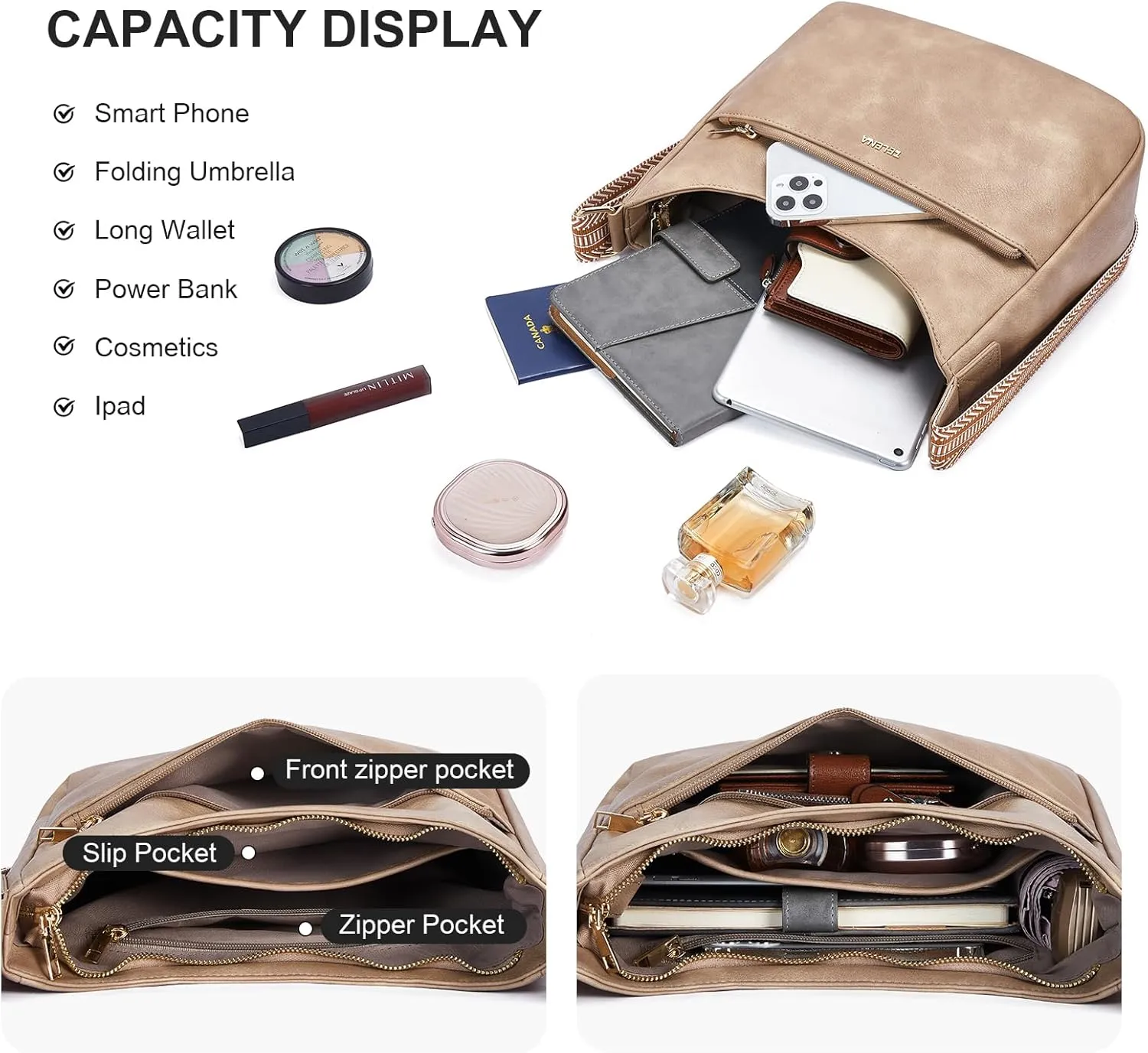 Telena Crossbody Bags for Women Trendy Vegan Leather Purse Shoulder Bag Hobo Bucket Large Capacity