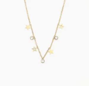 Tiny Star and  Crystal Necklace | Gold Plated