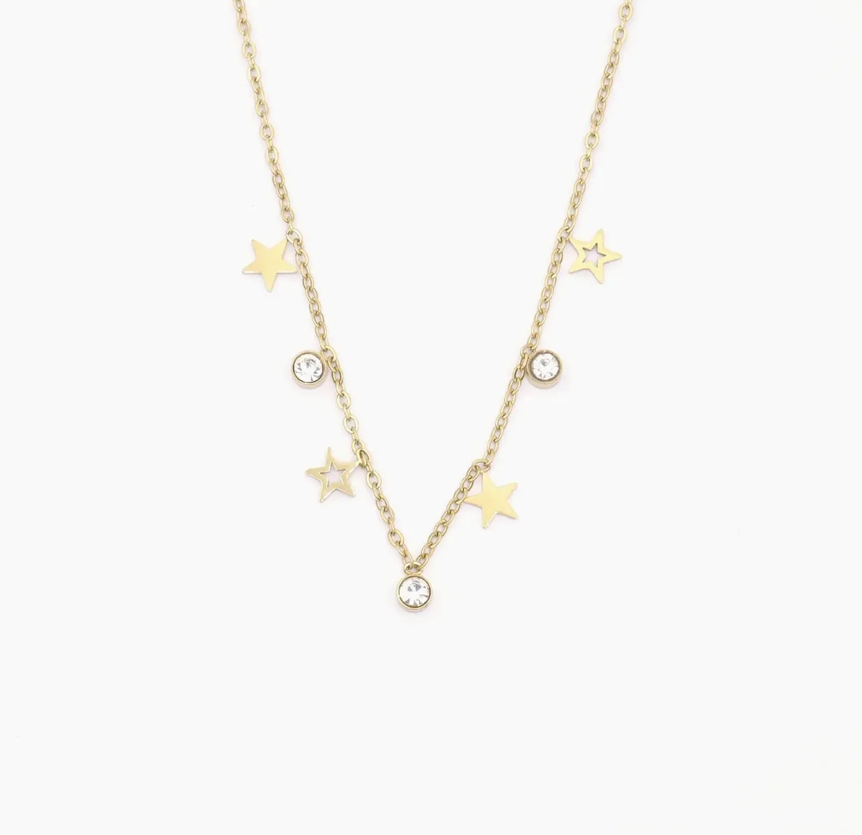 Tiny Star and  Crystal Necklace | Gold Plated
