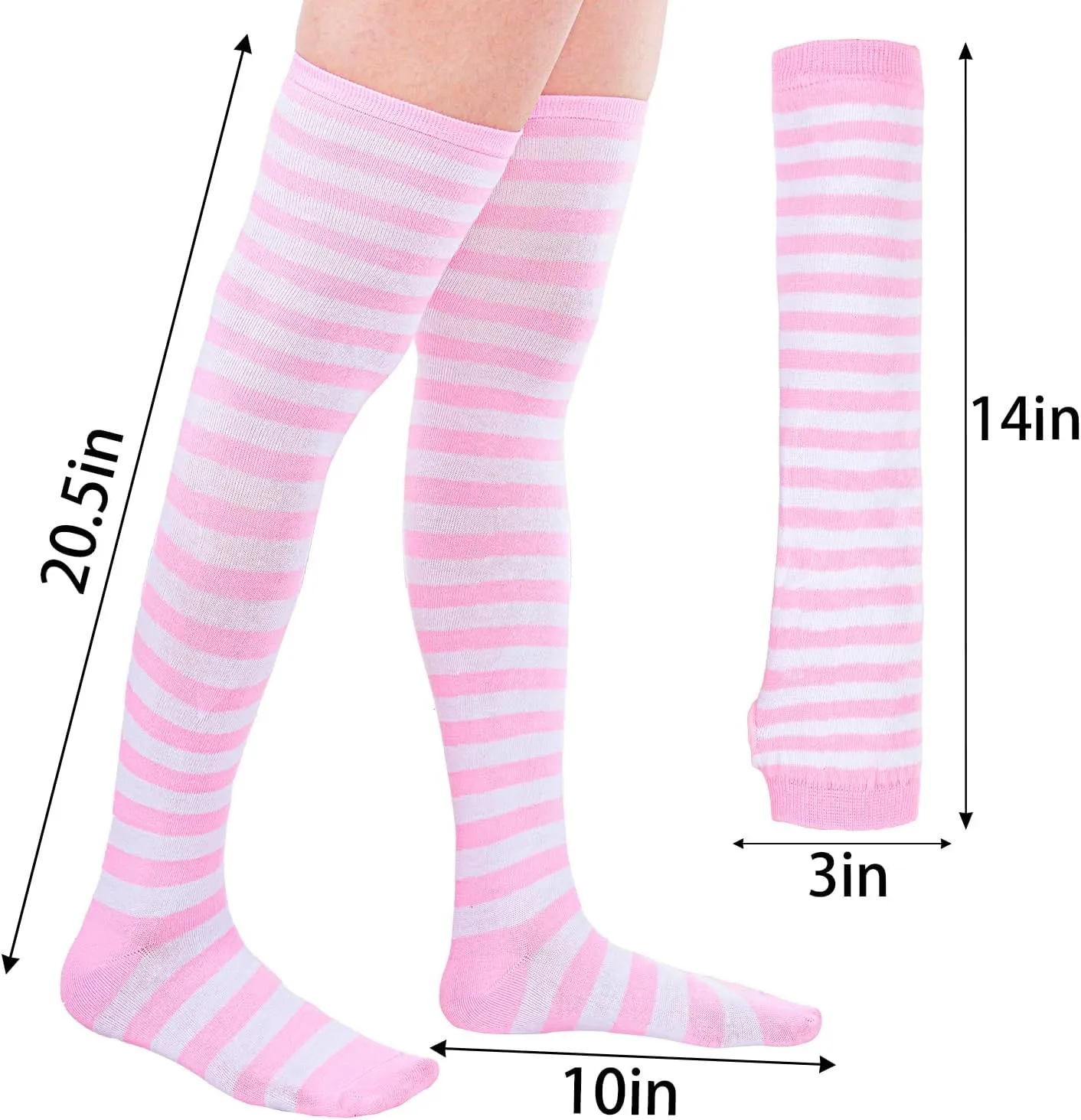 Tongcloud Women's Striped Knee High Socks, Over Knee Thigh High Socks, Arm Warmer and Fingerless Gloves Set