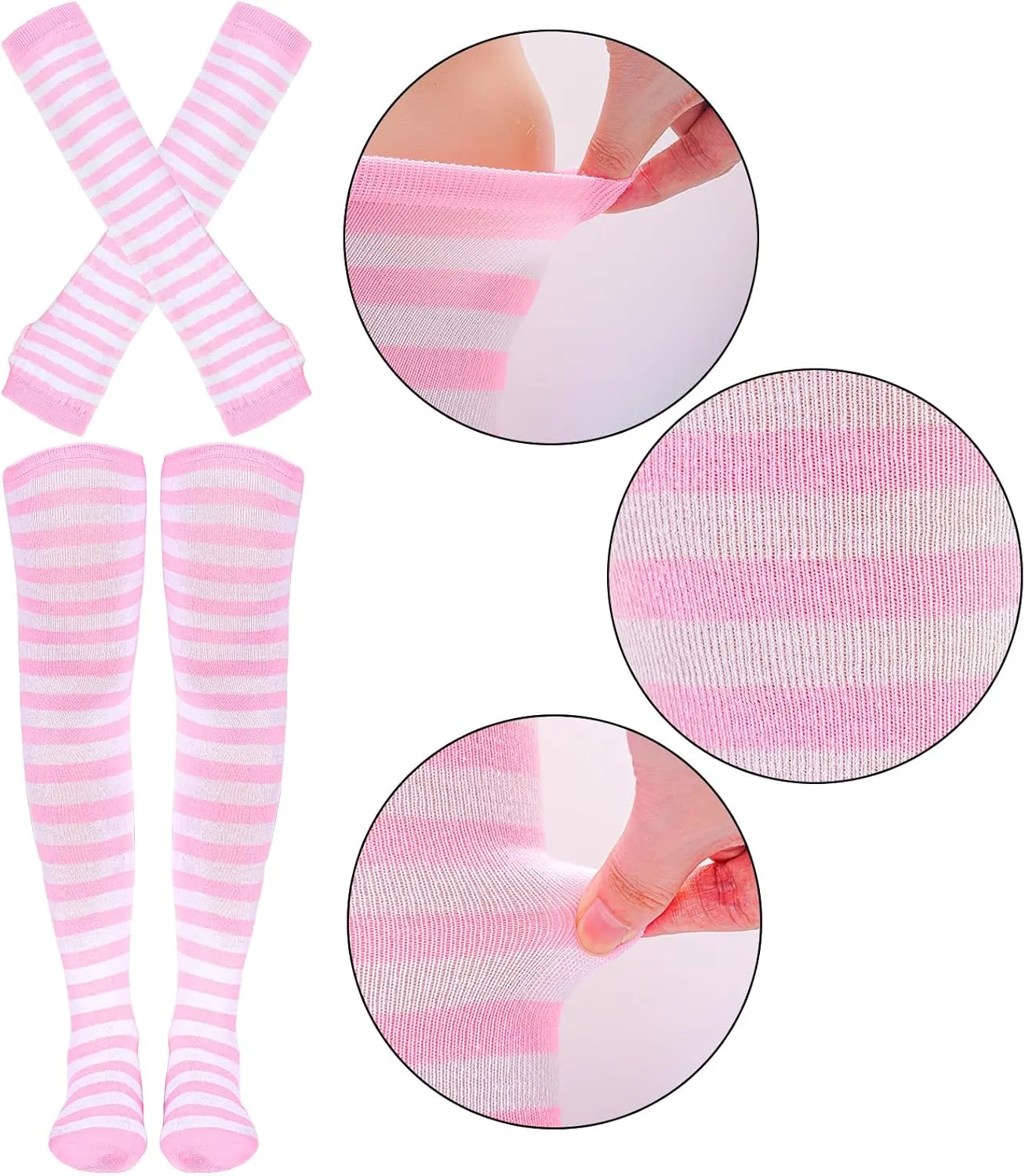 Tongcloud Women's Striped Knee High Socks, Over Knee Thigh High Socks, Arm Warmer and Fingerless Gloves Set