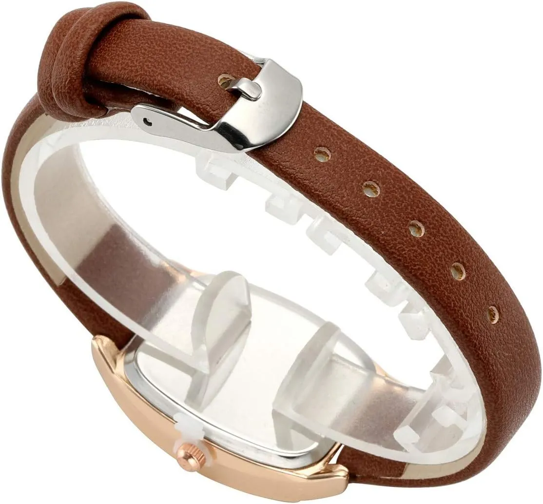 Top Plaza Womens Ladies Fashion Leather Wrist Watch Rectangle Elegant Simple Dial Analog Quartz Dress Watch