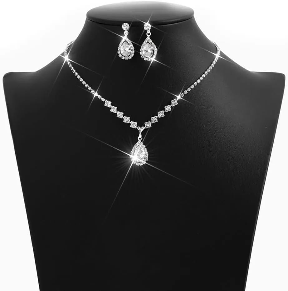 Unicra Bride Crystal Necklace Earrings Set Bridal Wedding Jewelry Sets Rhinestone Choker Necklace Prom Costume Jewelry Set for Women and Brides