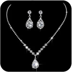Unicra Bride Crystal Necklace Earrings Set Bridal Wedding Jewelry Sets Rhinestone Choker Necklace Prom Costume Jewelry Set for Women and Brides